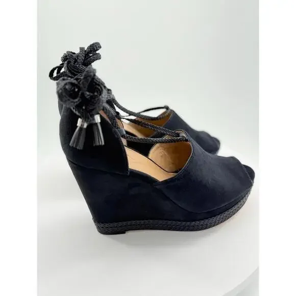 Michael Kors Wedges Womens 11M Navy Suede Ankel Wrap Lace Up Open Toe Braided - Picture 2 of 16